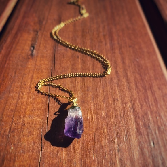 18K Plated Amethyst Nugget Necklace - Picture 2 of 4